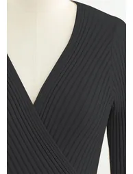 Soft Knit Contrast Hem Wrap Midi Dress in Black - 7