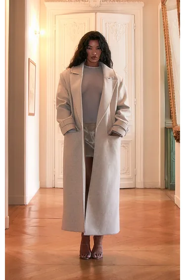 PLT Label Cream Wool Look Oversized Coat