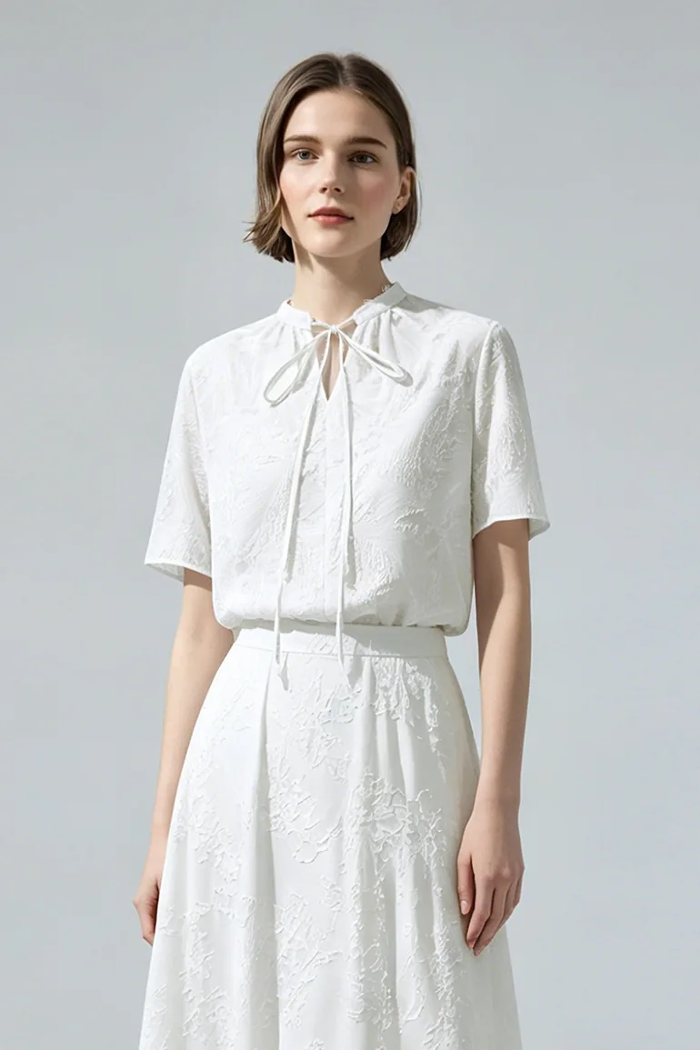 Tie Jacquard Chiffon Top - 2