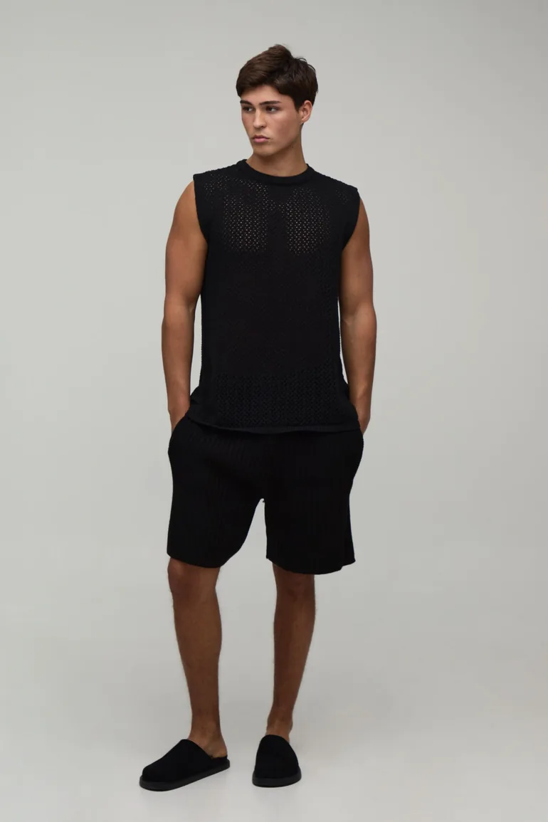Relaxed Ribbed Knitted Short - black