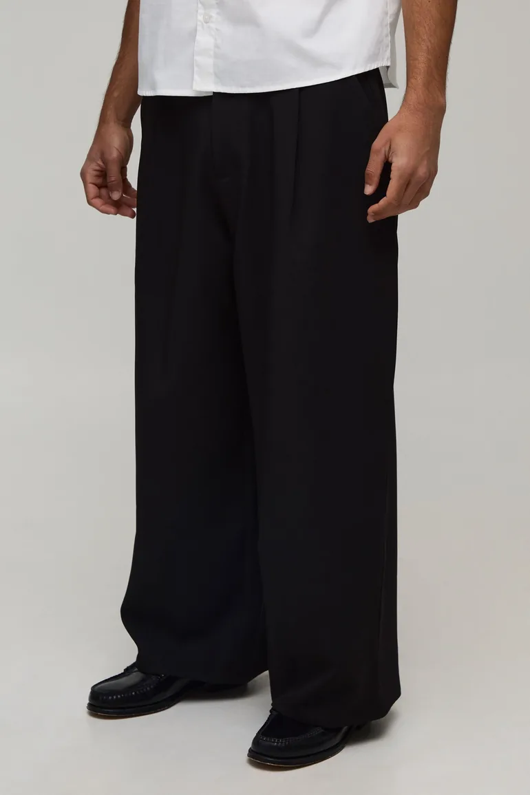 Tailored Wide Leg Suit Trousers - black