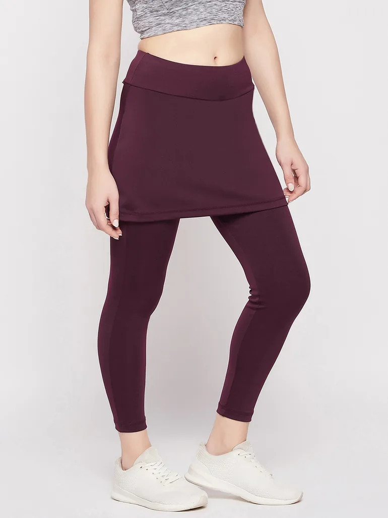 Maroon Snug Fit Active Skirt with Attached Tights - 3
