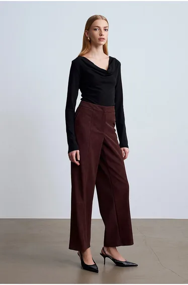DILVIN Fitted Wool Knit Cowl Neck Blouse