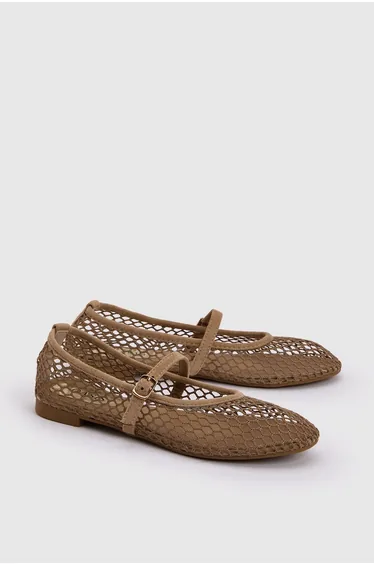 Tilly Mesh Mary-Jane Faux Leather Ballet Pumps
