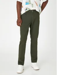 Basic Gabardine Trousers Buttoned Pocket Detail Cotton - 2