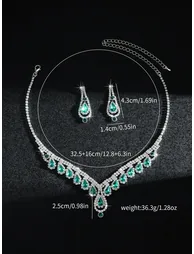 Emerald Green Crystal Necklace and Earrings Set - 1