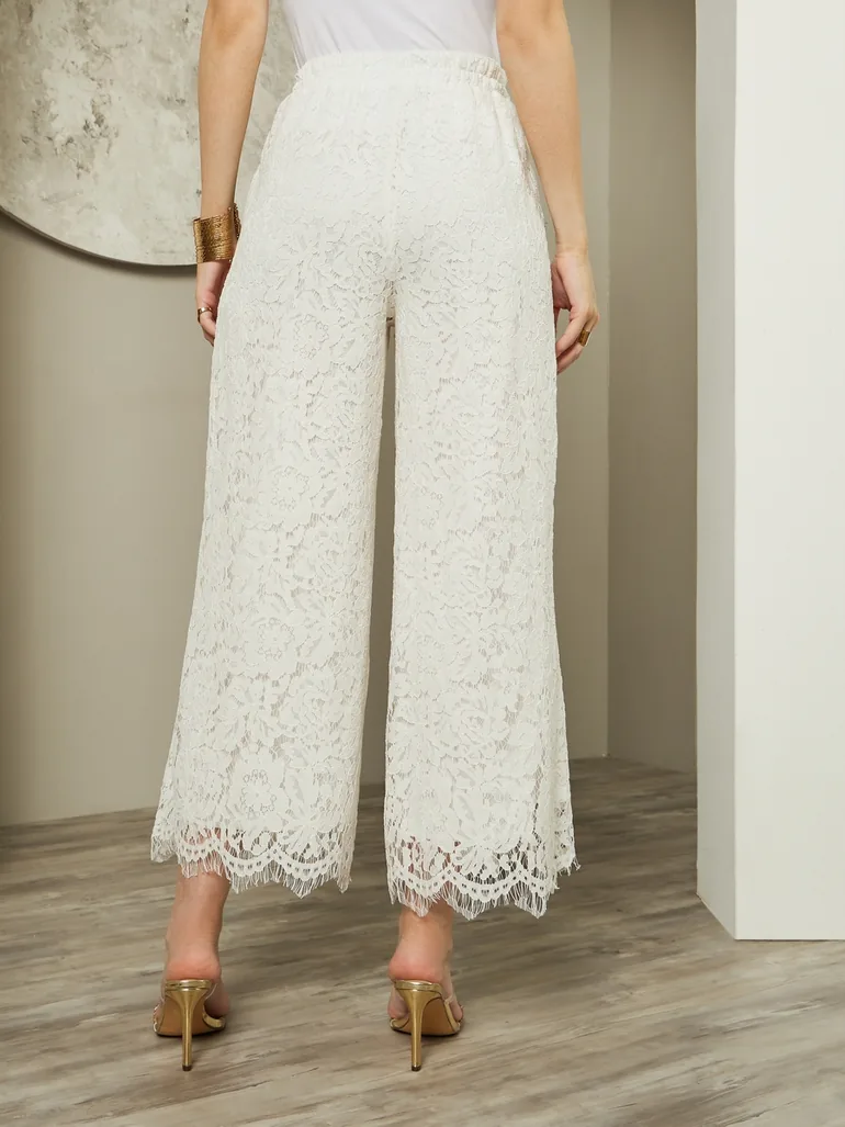 Mid Rise Wide Leg Lace Pants - 3