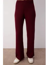 Claret Red Wide Pattern Basic Ribbed Knitwear Top-Bottom Set - 2