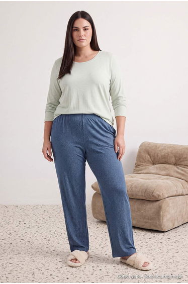 Navy Blue Checkered/Polka Dot 2'Li Package Knitted Large Size Pajama Bottom product thumbnail 3