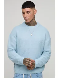 Tall Basic Boxy Fit Brushed Knitted Jumper - light blue