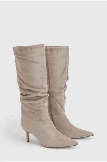 Slouchy Mid Height Knee High Boots - taupe