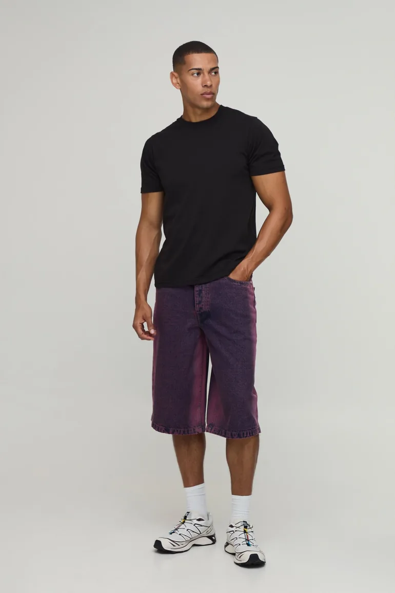 Longline Tinted Denim Jorts - dark red