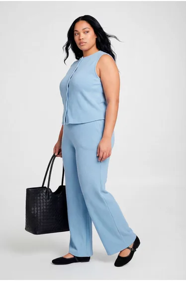 Plus Rib Button Top and Trouser Co-Ord - powder blue