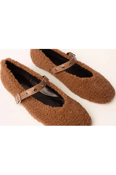 Borg Stud Strap Ballet Pumps