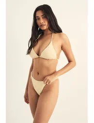 Broderie Rope Trim Ruched High Leg Bikini Set