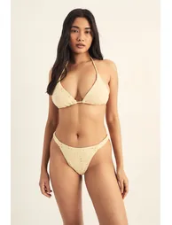 Broderie Rope Trim Ruched High Leg Bikini Set - 1