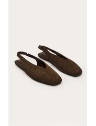 Olive Faux Suede Hand Woven Square Toe Flat Sling Back - 2