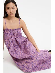 Floral Print Flared Dress with Shoestring Straps - 1