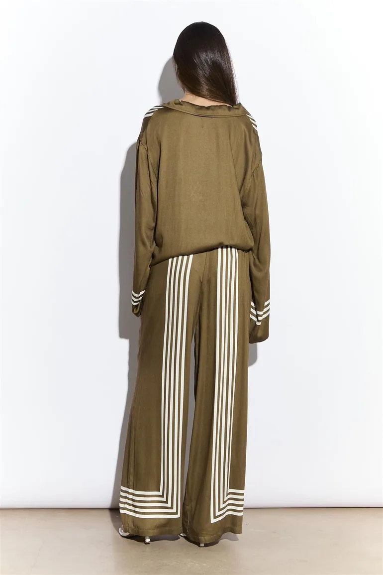 Olive Cream Stripe Wide Leg Trousers - 1