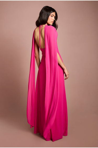 High Neck Cape Georgette Midi Dress product thumbnail 3