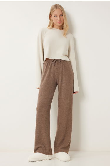 Women's brown soft loose knitted pants product thumbnail 4