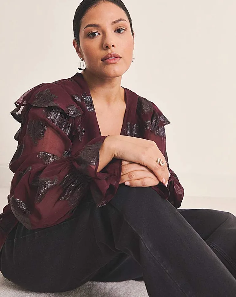 Jacquard Ruffle Blouse