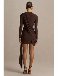 Calista | Brown Crew-Neck Mini Dress With Sash - 1