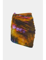 Tie Dye Ombre Print Ruched Twist Knot Skirt - 1