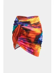 Tie Dye Ombre Print Ruched Twist Knot Skirt - 2