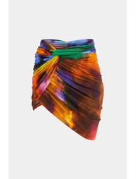 Tie Dye Ombre Print Ruched Twist Knot Skirt