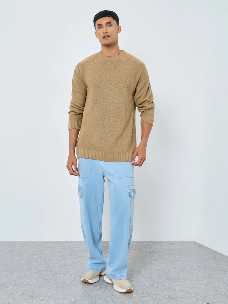 Men Beige Oversized Knit Sweater
