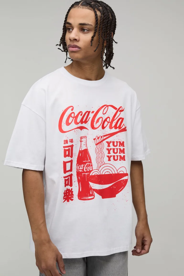 Oversized Coca-Cola License Printed T-Shirt - white
