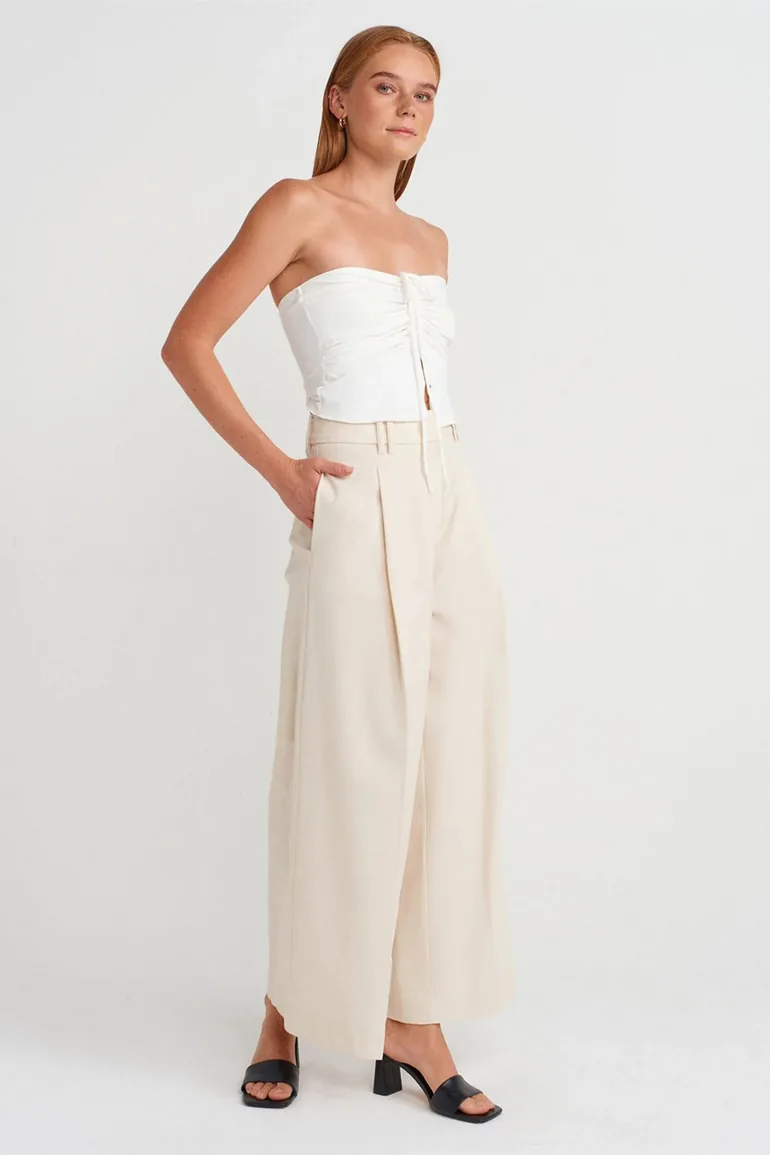 Dilvin Women’s Strapless Crop Blouse With Tie Detail - 3
