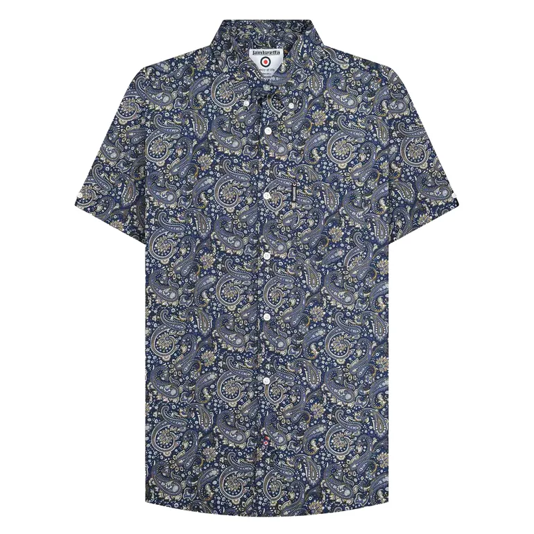 Lambretta Mens SS25 Paisley Shirt - Navy - 1