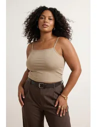 Brown-Beige 2-Pack Polyamide Content Strappy C Cropped Fitted E Stretchy Knitted Undershirt - 8