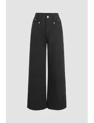 High Waist Wide Leg Denim Jeans - 2