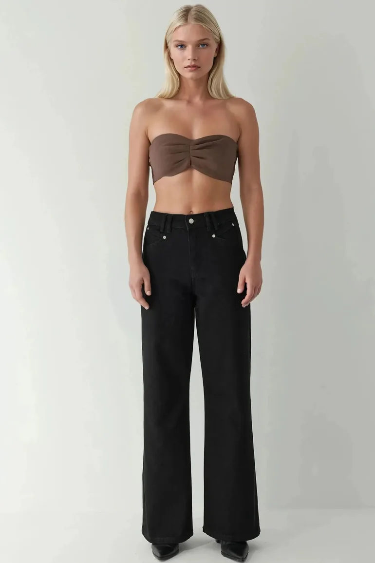 High Waist Wide Leg Denim Jeans - 1