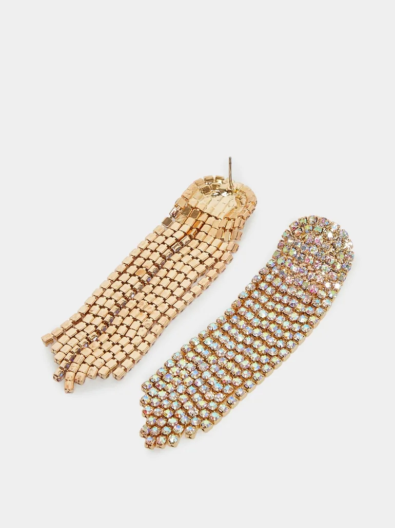 Gold Crystal Fringe Dangle Earrings - 2