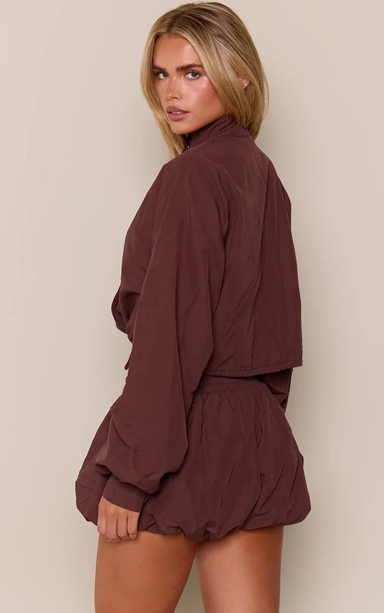 Petite Chocolate Funnel Neck Elasticated Hem Jacket - 2