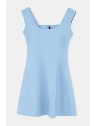 Light Blue 100% Linen Back Tie Detailed Short / Mini Woven Dress - 1