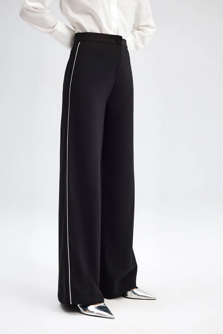 CREPE PANTS WITH TRIM DETAIL - 1