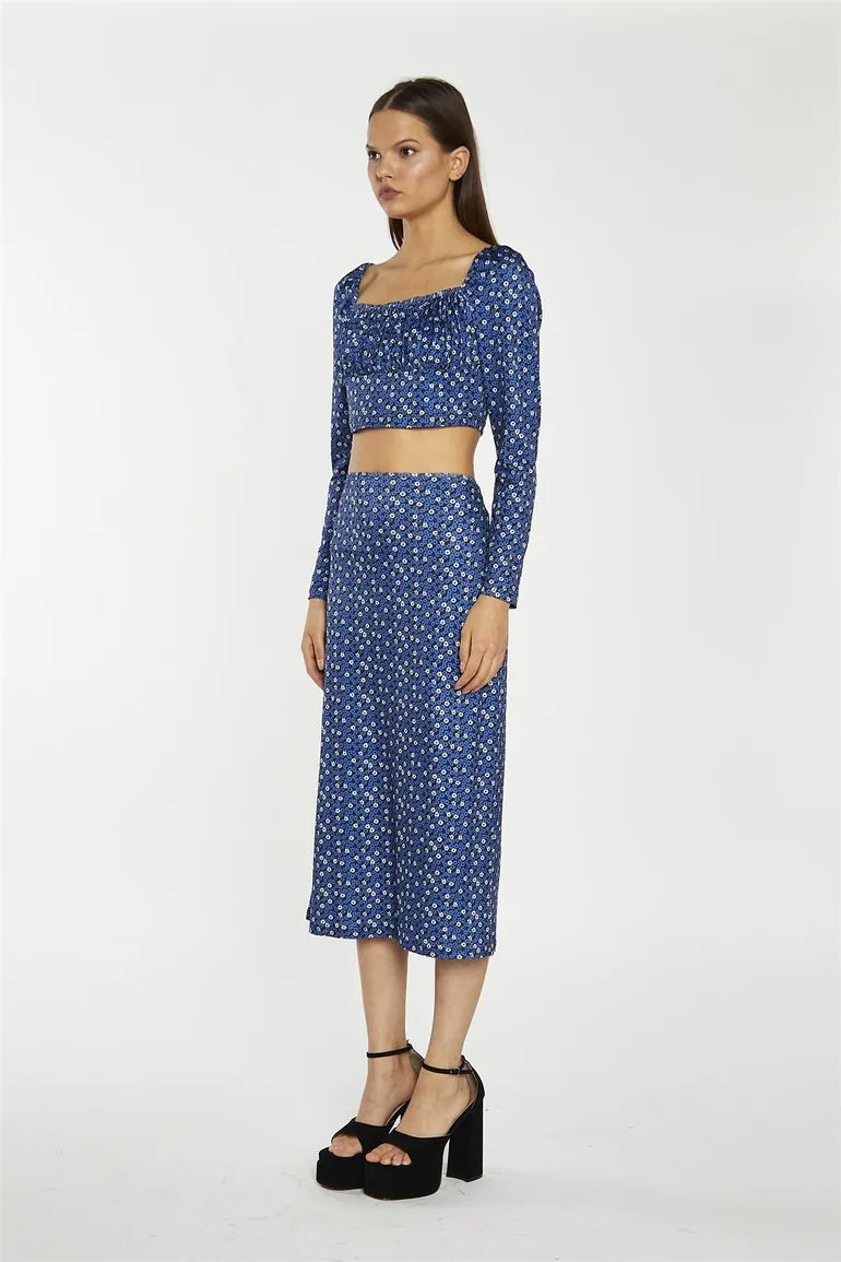 Midi Skirt - Blue Ditsy Flower - 2