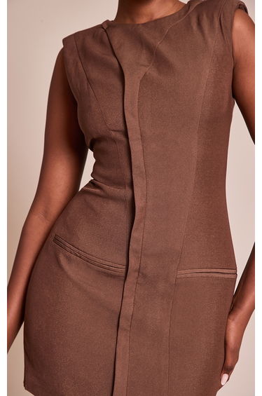Chocolate Woven Seam Detail Mini Dress product thumbnail 4