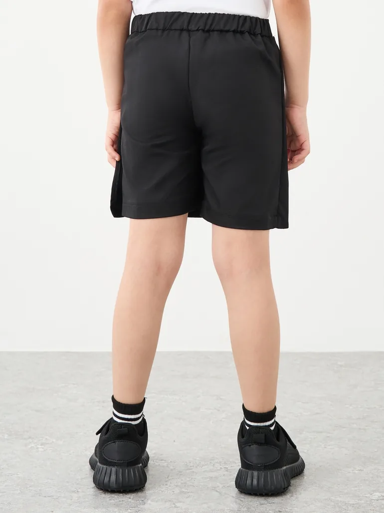 Girls Black Plain Skorts with Button Detail - 4