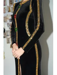 Dramatic Stunner Black Sequin Trim Crystal Brooch Velvet Maxi Dress - 11
