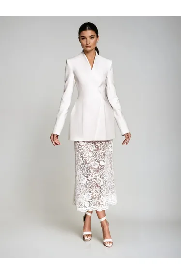 Execron Long Sleeve Lace Floral Dress Set with blazer