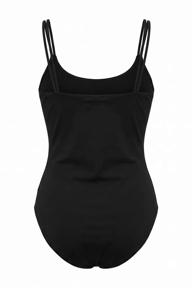 Black Bodycon Pool Collar Sleeveless Accessory Detailed Snap Fastener Knitted Plus Size Body - 6