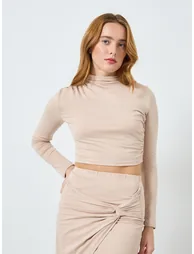 Women High Neck Crop Top and Split Hem Skirt Co-Ords - 1