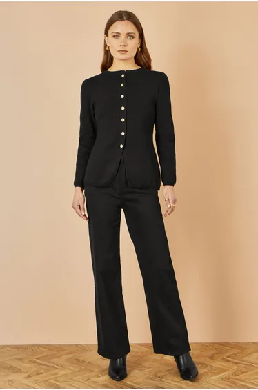 Yumi Black Knitted Fitted Button Down Peplum Cardigan