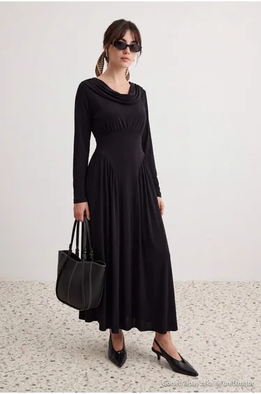 Black Soft Touch Skater/Waist Open Sleeveless Unlined Knitted Hijab Dress